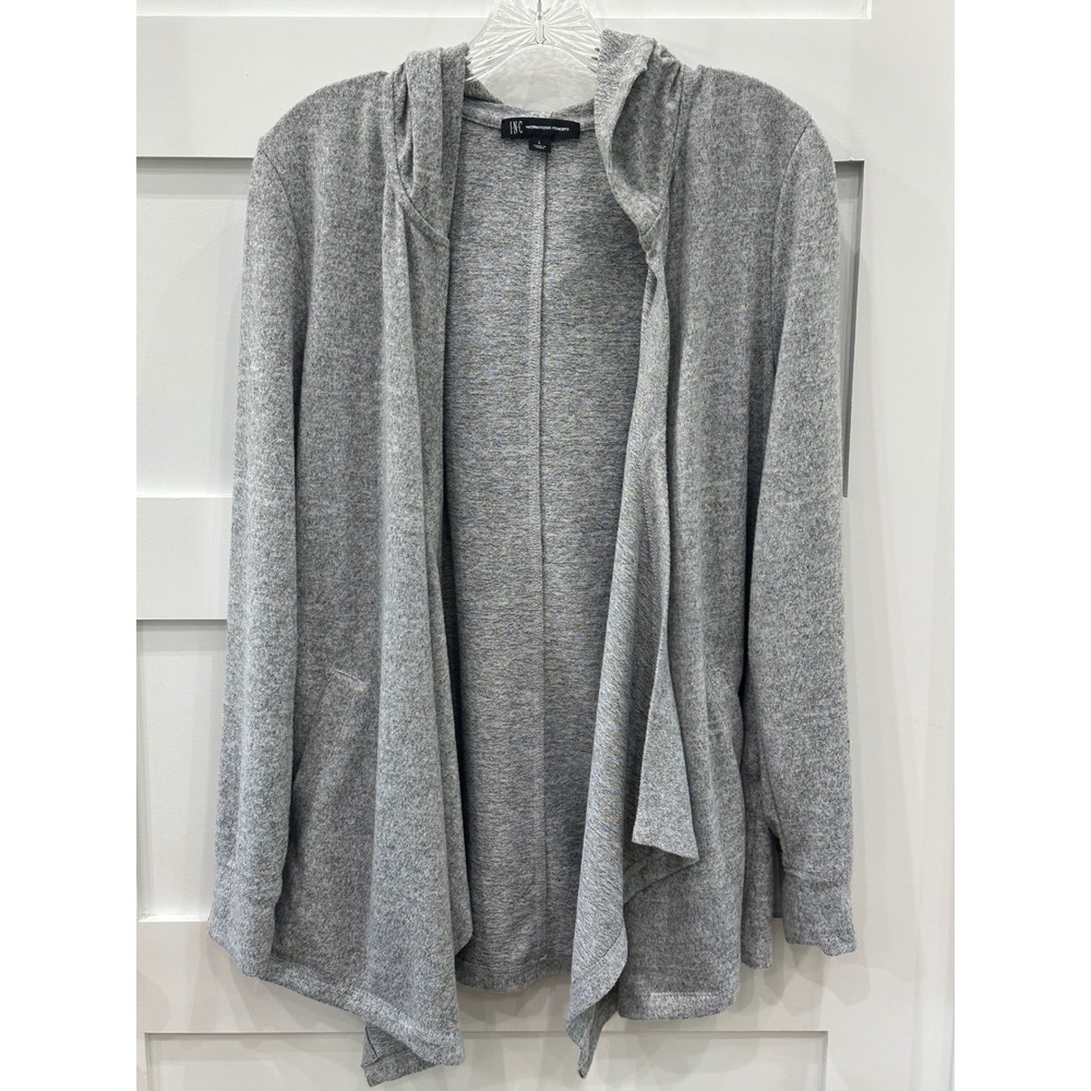 INC International Concepts Women Gray Open Front Hooded Cardigan Sweater Large
